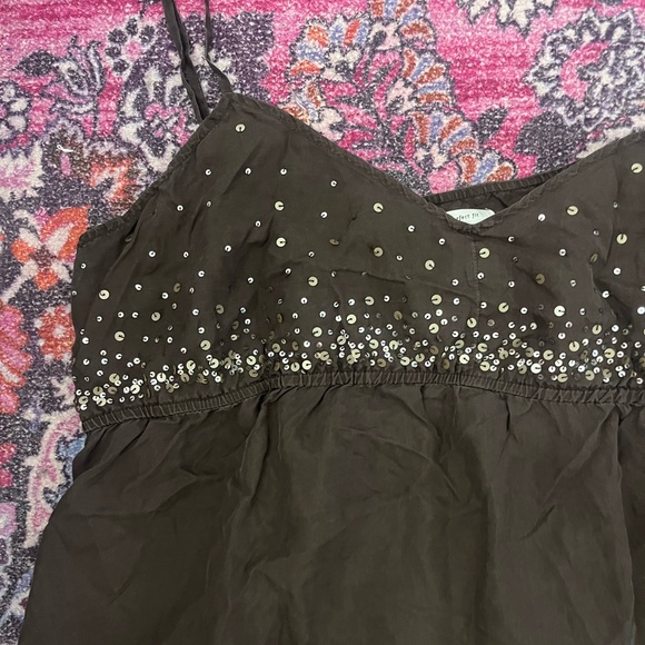 vintage chocolate brown 100% silk sequined cami - Picture 2 of 5